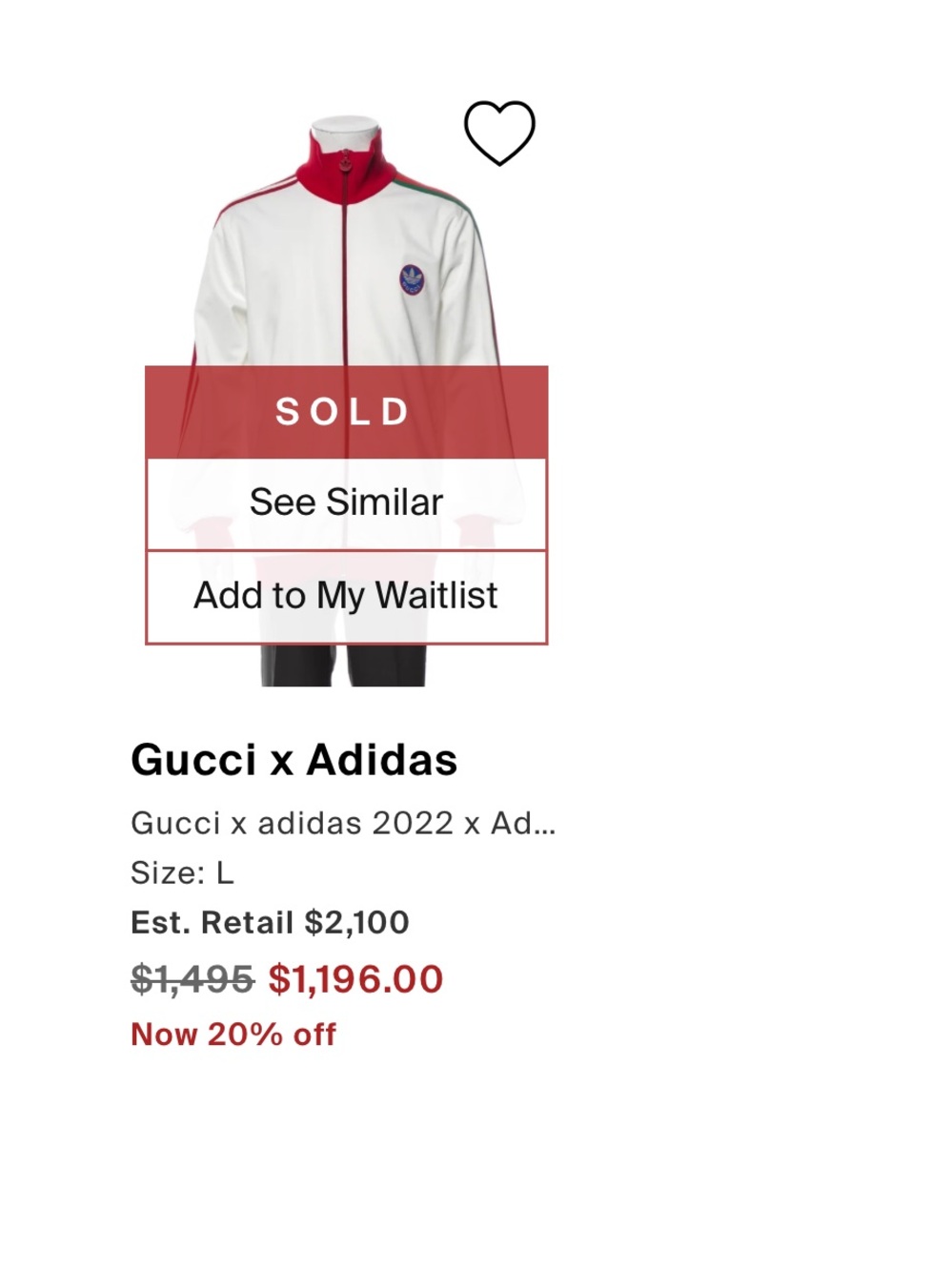 Gucci Red Track Pants with White Jacket and Green Stripes - Picture 9 of 10